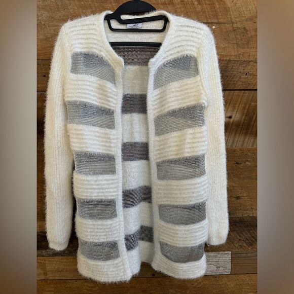 MAD Style mesh sweater cardigan white/silver mesh material - Picture 1 of 8